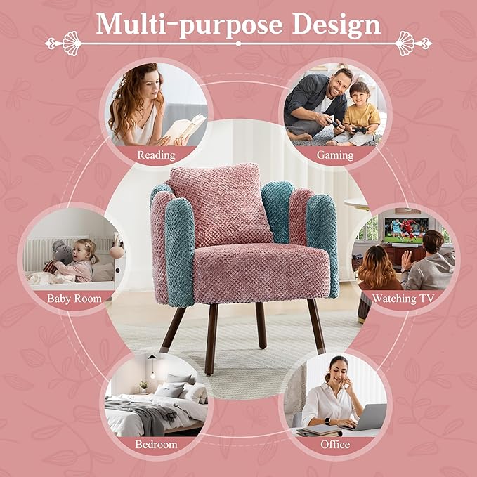 Accent Chair for Bedroom Shell Shaped Vanity Chair with Pillow Living Room Armchair with Removable Petal Backrest Small Single Reading Sofa Set of 2
