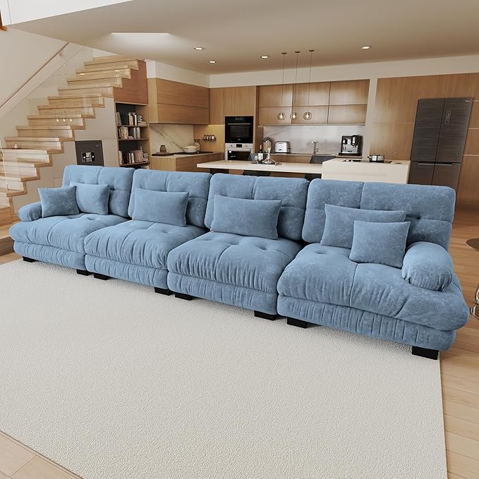 173.2 Oversized Modular Sectional Sofa 4 Seater Blue Large Sectional Couches for Living Room Chenille Fabric Sofa Set Cloud Couches Deep Seat Modern Sofas para Sala