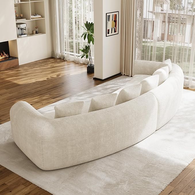 157 Oversized Curved Sectional Sofa Cloud Comfort Design with Wide Armrests Premium Chenille High-Density Foam Modern Curved Couch for Living Room with 6 Pillows No Assembly Beige
