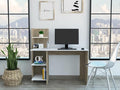 Penau Writing Desk with Four Shelves Light Oak and White Finish Modern Design Compact Size for Home Office