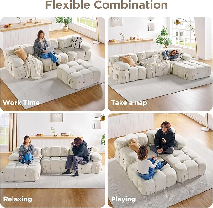 Jocisland 73.2'' Modular Compression Sectional Sofa Couches for Living Room Apartment Oversize U Shaped Cloud Couch with Reversible Chaise Ottoman Comfy Modern 4 Seater Boucle Floor Loveseat Beige