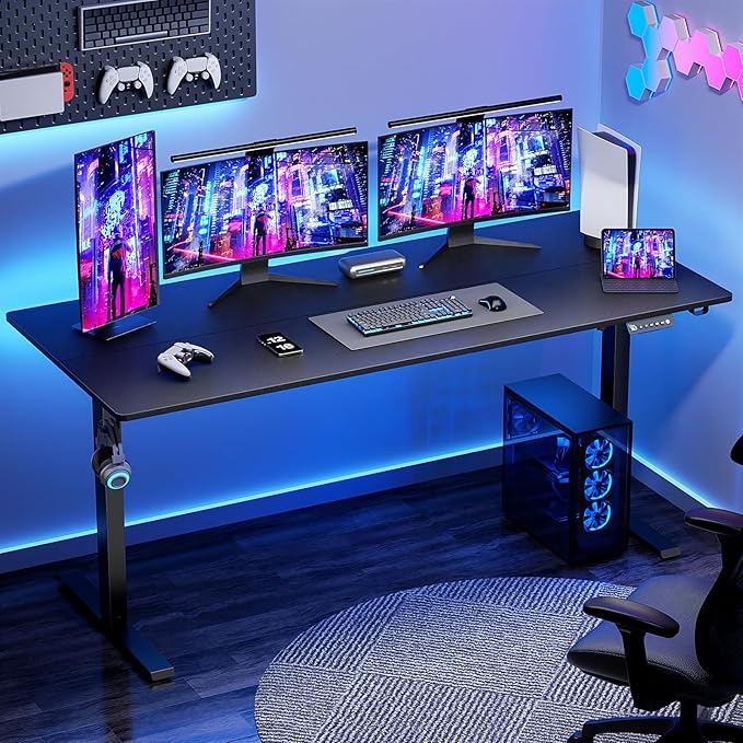 Electric Standing Desk Height Adjustable Desk 63 inch 4 Memory Height Ergonomic Sit Stand up Desk for Home Office Black 2 Split Boards