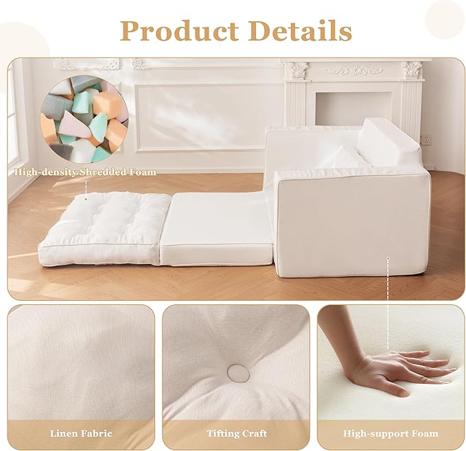YOSHOOT Loveseat Sleeper Sofa55 Convertible Sofa Bed Couch Futon Couches for Living Room3-in-1 Pull Out Floor Couch with Backrest and Pillows White