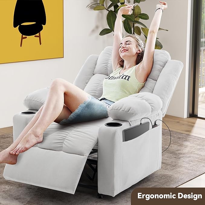 Oversize Recliner Chair with Massage and Heat Adjustable Modern Reclining Chair with Padded Seat Backrest for Living Room Home Theater Seating