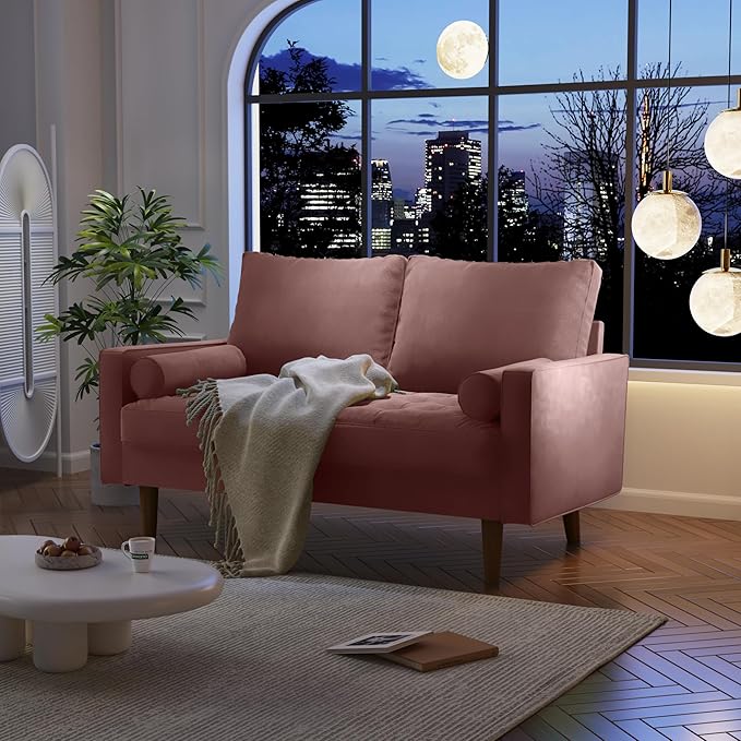 SILKIR Velvet Loveseat Sofa Love Seats Furniture for Small Spaces Mid-Century Modern Loveseats for Living Room Love Seat Couch 58 Inches Rose