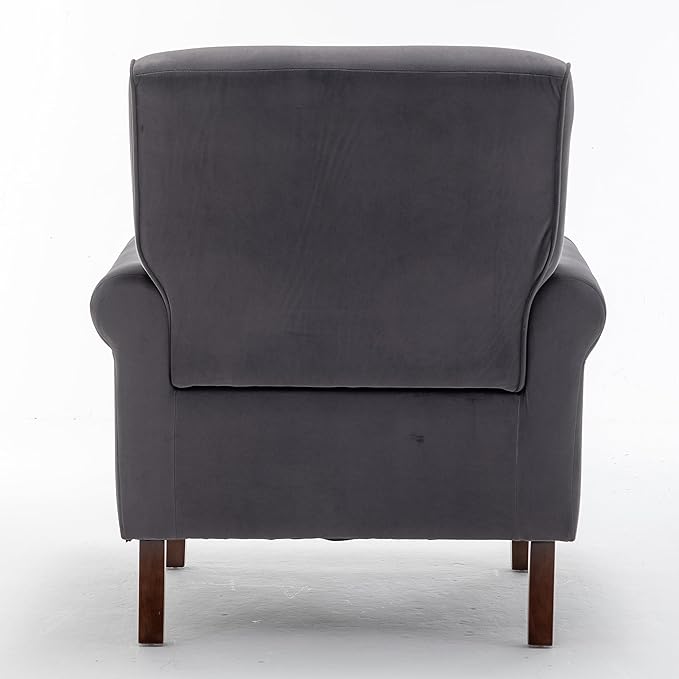 Classic Accent Armchair with Birch Wood Frame and Comfortable Rolled Armrests Arm Chairs for Living Room Bedroom and Office Decor Grey