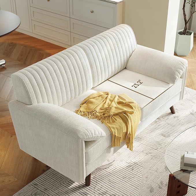 ONBRILL 64.5 Loveseat Sofa Chenille Loveseat Couch for Living Room 23.2 Deep Seat Love Seat with Padded Arms Comfy Modern Small Couches for Bedroom Small Spaces Dorms Office Beige