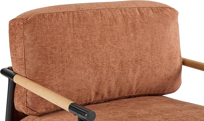 Christopher Knight Home Varsts 27.56 Accent Armchair with Plush Cushions Modern Seating Club Chair Minimalist Metal Frame and Wooden Armrest Design for Cozy Living Room Bedroom Office Orange