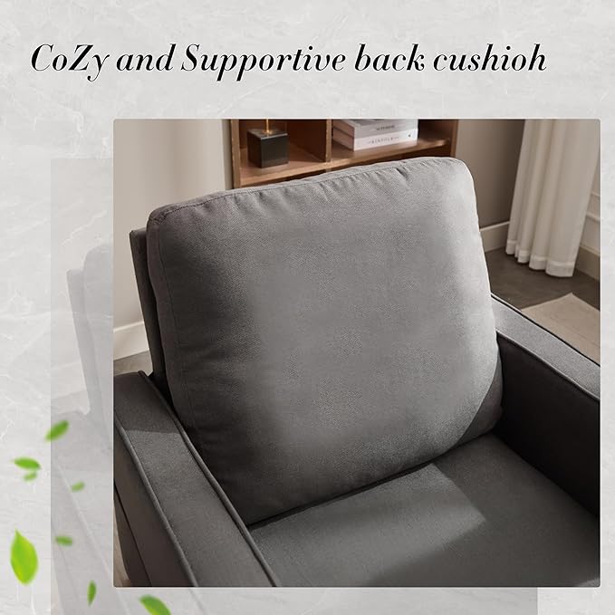Mid Century Accent ChairModern Linen Fabric Armchair for Living RoomDouble Side Pockets Comfortable and Padded Reading Feature Sofa Chair Suitable for bedrooms Living Rooms and Offices(1 Pcs