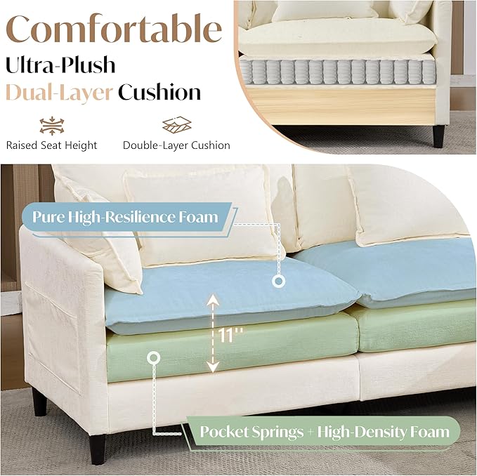 SAMERY 111 U Shaped Couch Cloud Sofa Modular Sectional Couch with 2 Large Ottomans Beige 3 Seater Chenille Oversized Deep Seat Sectional Sofa with Pillows for Living Room Bedroom Apartment
