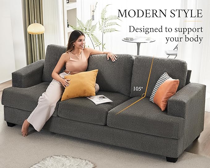 VanAcc 89 Inch Sofa 3 Seater Sofa with Extra Deep Seats Modern Couch- Comfy Couch for Living Room Apartment Lounge Grey Chenille