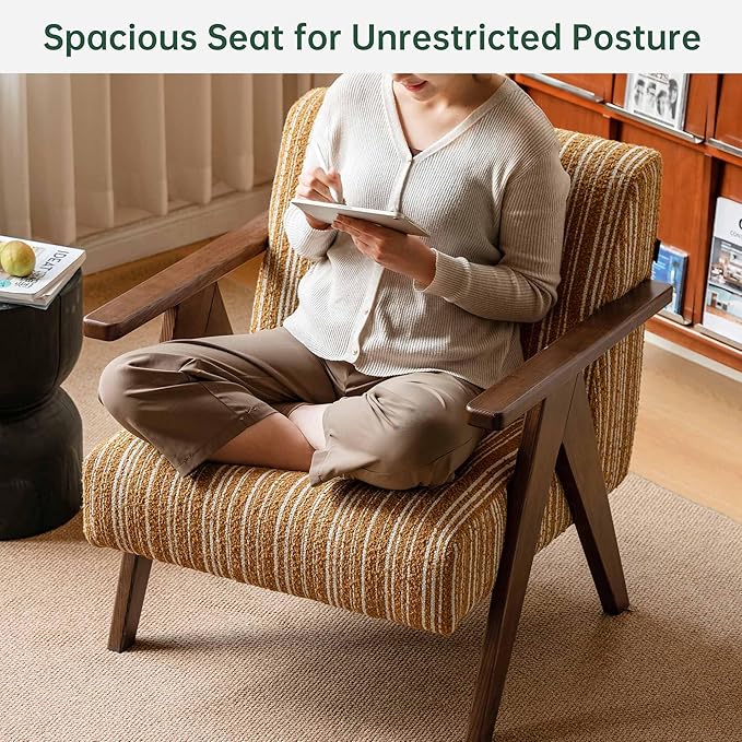 YESWOOD Solid Wood Reading Armchair High-Resilience Foam Ergonomic Living Room Bedroom Balcony Chair for Home(Yellow)