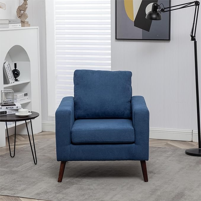 Modern Armchair Living Room Chair upholstered Upholstery Chair with Solid Wood Legs Sofa for Home Office Guests Dark Blue