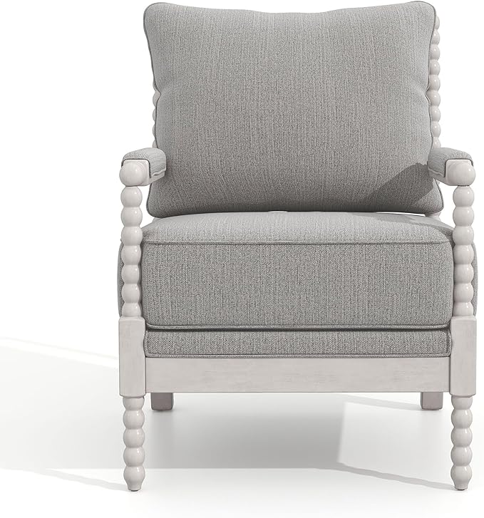 24/7 Shop at Home Antanette Farmhouse Fabric Upholstered Accent Chair with Removable Cushion for Living Room Bedroom Home Office Antique White and Gray