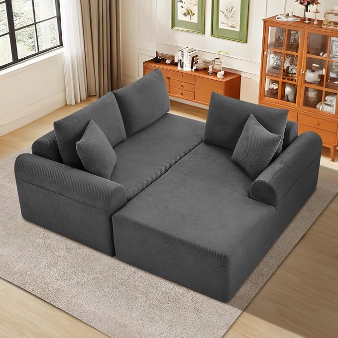 Modular Sectional Couch in a Box 103 L Shaped Boneless Cloud Couch with Deep Seat Convertible Sofa Bed for Living Room Bedroom Apartments No Assembly Required Grey Left Facing Chaise