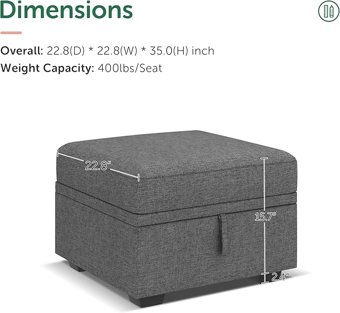 HONBAY Storage Ottoman Module for Sectional Sleeper Sofa with Pull Out Bed Movable Footrest Ottoman for Modular Couch Dark Grey