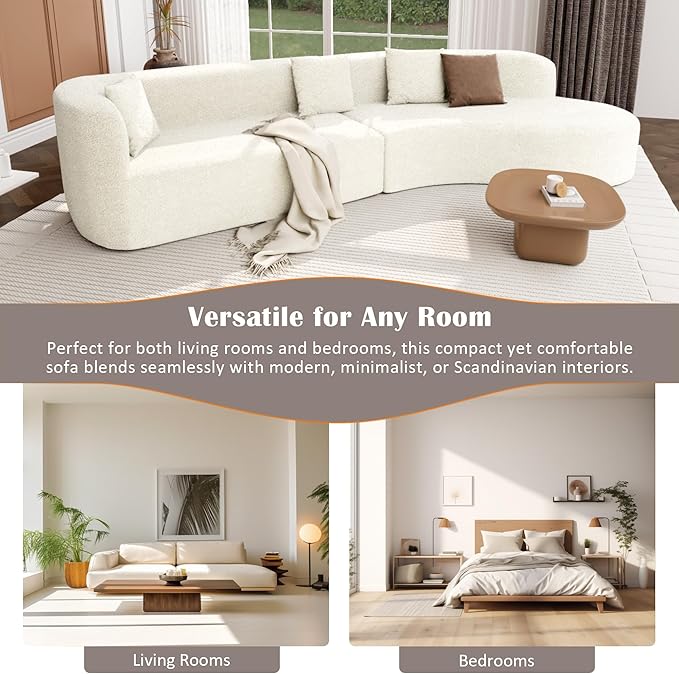 132 Large Sponge Modular Sofa Modern Sectional Sofa with Curved Design 2-Piece Chenille Modular Couch with 4 Pillows Plush Sponge &amp Spring Cushion for Living Room (Beige103)
