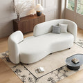 Modern Curved Sherpa Sofa Small Loveseat Couch with Solid Wood Frame &amp Thick Cushion Comfy Upholstered Sofa for Living Room or Apartment – Ivory White