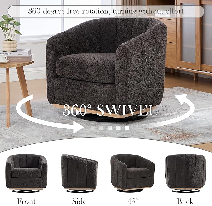 Aoiy &amp Wifon 32.33 W Swivel Barrel Accent Chair Round Living Room Swivel Chair Boucle Charcoal