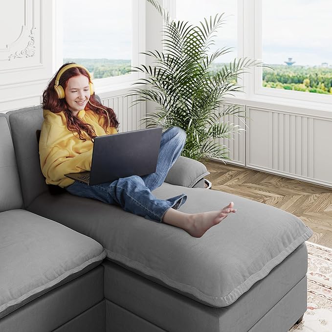 U Shaped Sectional Couch for Living Room110 4-Seater Comfy Couch with Double ChaiseDeep Seat Modular Sofa Couches with Thick Cushion &amp Soft BackrestLight Grey