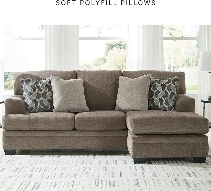 Signature Design by Ashley Stonemeade Casual Right-Arm Facing Sofa Chaise with 4 Toss Pillows Dark Brown