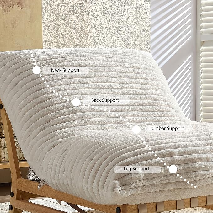 Armless Lazy Sofa Casual Single Sofa Oversized Chaise Lounge ChairCorduroy Fabric for Living Room and Bedroom with Backrest. (Off White)