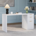 FURSUN 58 Modern Executive Desk with Storage Home Office Desk with Drawer &amp Cabinet Wooden Fluted Desk for Study Living Room Bedroom White