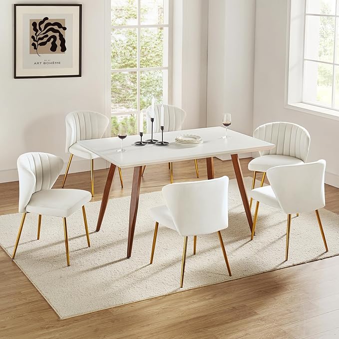 HULALA HOME Dining Chairs Set of 2 Velvet Upholstered Kitchen &amp Dining Room Chairs with Metal Legs Vanity Chair Armless Side Chairs for Living Room Bedroom Restaurant Channel Curved Backrest Ivo