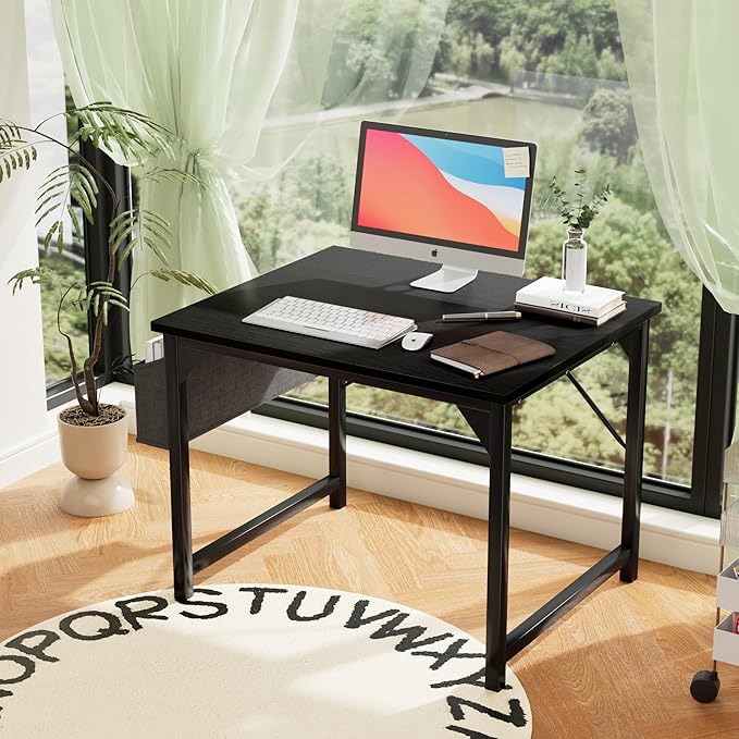 Furmax Computer Desk 32 Inch Small Office Desk with Storage Bag &amp Headphone Hook Workstation for Home Office Modern Writing Study Table (Black)