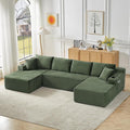 KIVENJAJA 133.5 Oversized U Shaped Sectional Cloud Couch Corduroy Modular Sectional Sofa with Cup Holders &amp Side Pockets Modern Deep Seat Boneless Couches for Living Room Apartment Green