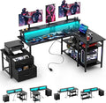 Home Office Desk with Power Outlet 67'' L Shaped Reversible Gaming Desk Corner Computer Desks with File Drawers Black