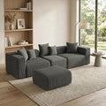 117” Boneless Cloud CouchSectional Modern 4 Seater L-Shaped Sleeper Sofa CouchesNo Assembly Modular Corduroy Convertible Sponge Compression Sofas with Chaise and Ottoman for Living Room(Grey)