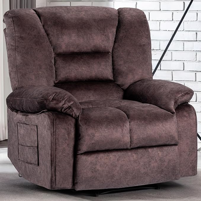 Fabric Lazy Boy Recliner Chair for Bedroom Manual Reclining Chairs for AdultsBrown Recliner Chair with Adjustable Backrest &amp Foootrest/Overstuffed Cushion Havy Duty (Brown)