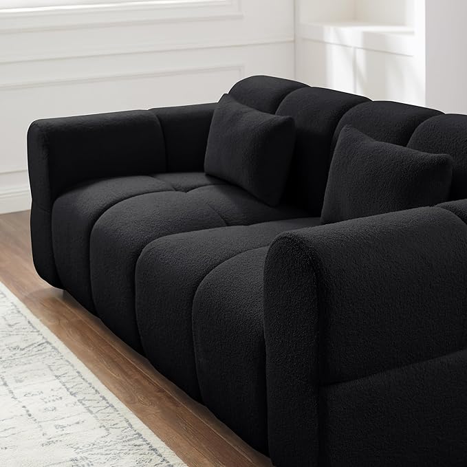 80 Oversized Boucle Sofa CouchModern LoveseatDeep Seat Love SeatMid Century Modern SofaCloud Couch for Living RoomApartmentOfficeand Lounge.（Black）