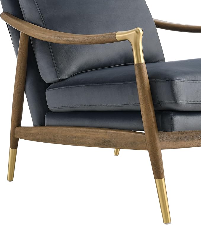 Modway Langford Stain-Resistant Performance Velvet Armchair – Mid Century Modern Velvet Chair with Wood Frame – Upholstered Accent Chair for Living Room or Bedroom