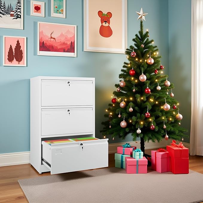 SUXXAN 3 Drawer File Cabinet Lateral Filing Cabinet with 3 Locks for Home Office Black File Cabinets with Business Card Holder for Letter/Legal/F4/A4 Hanging Files