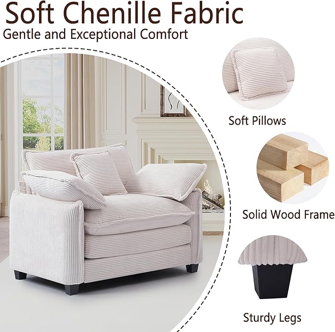 Oversized Chair with Ottoman Modern Corduroy Sofa Bed Single Sofa Chaise Large Upholstered Sofa for Living Room Bedroom (Beige)