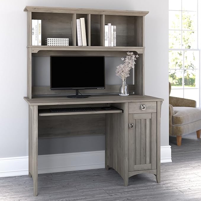 Bush Furniture Salinas Computer Desk with Hutch | Study Table with Drawers Cabinets &amp Pullout Keyboard/Laptop Tray | Modern Home Office Desk in Driftwood Gray | Work Desk with Storage
