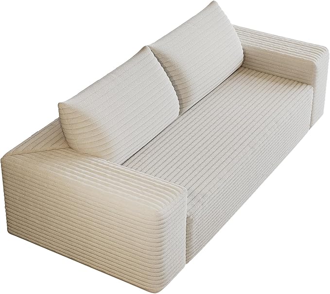 63 Modern Corduroy Loveseat Couch Soft Boneless Small Sofa White Upholstered Mini Sofa Couches for Small SpaceLiving Room Bedroom Office Dorm Studio Apartment Love Seat Couche (White-)