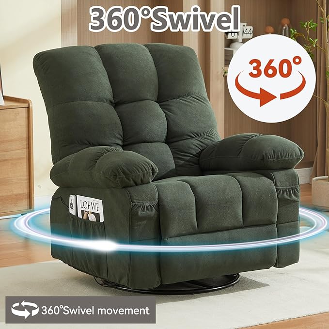 Oversized Recliner Chair &amp Massage Chair Recliner with HeatCozy Lazy Boy Recliners Chairs for Adults Rocker Recliners Chairs&ampManual Reclining with Adjustable BackrestPockets (Green)