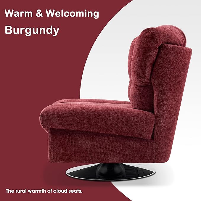MCombo Swivel Accent Chair Modern Tufted Upholstered Armless Chairs Wide Seat Single Sofa Chair for Living Room Bedroom LW753 (Burgundy)
