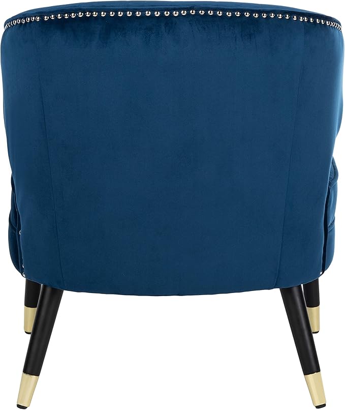 Safavieh Home Stazia Retro Glam Navy Velvet and Black Wingback Accent Chair