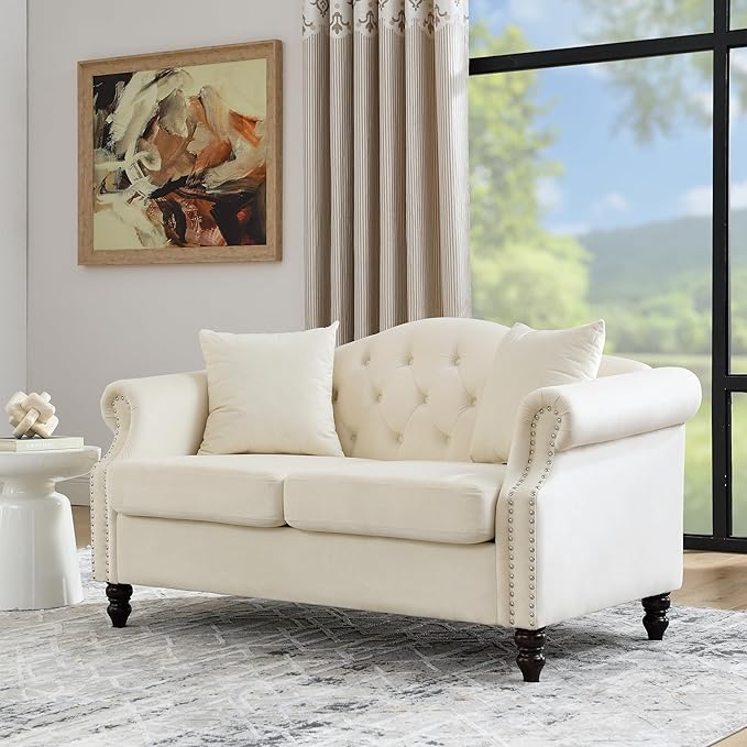 Modern Velvet Loveseat 57 Inch Sectional Couch Luxury 2 Seater Deep Couch with NailheadUpholstered Sofa for Living Room Bedroom Apartment