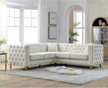 KEIKI 82.2 Velvet Corner Sofa Tufted 5 Seat Couch L-Shaped Sectional Couch for Living Room Buttons Tufted Square Arm Couch for Home Apartment Beige