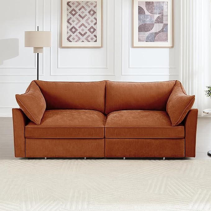 Modular Sectional Sofa with Pull Out Storage Drawers 78.7 Comfy Upholstered Chenille 2-Seat Sofa Oversized Deep Loveseat Couch 2 Armrest Pillows for Living Room Bedroom Apartment Orange