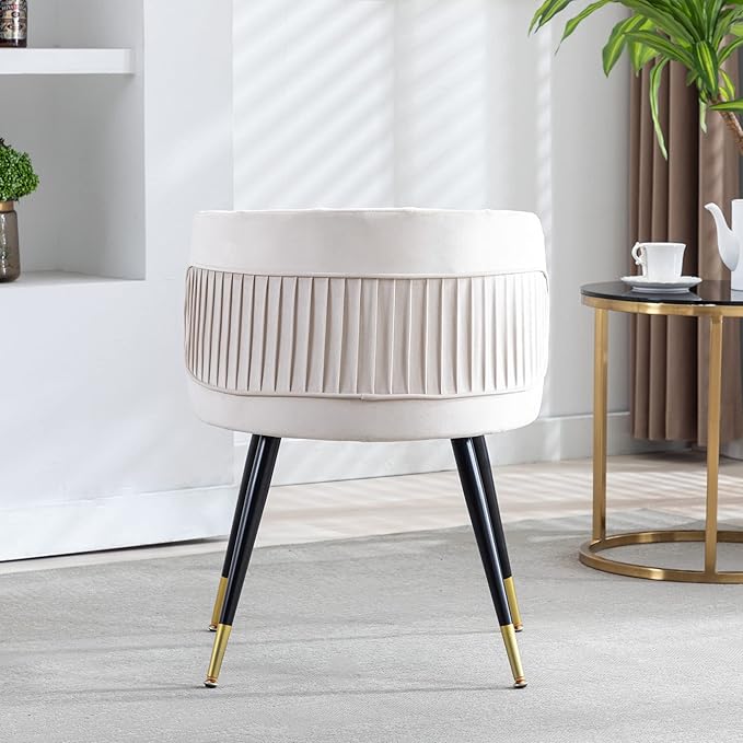 Off-White Velvet Lounge Chair Black Metal feet Unique Back Design Suitable for Office Living Room Bedroom