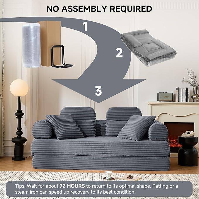 79 Sofa Bed Deep Seat 32 Sleeper Sofa 5-in-1 Convertible Sofa Bed Boneless Couch in a Box Corduroy Floor Futon with Thickened backrest and Headrest Pillows Side Pockets Dark Grey | 32 Deep Se