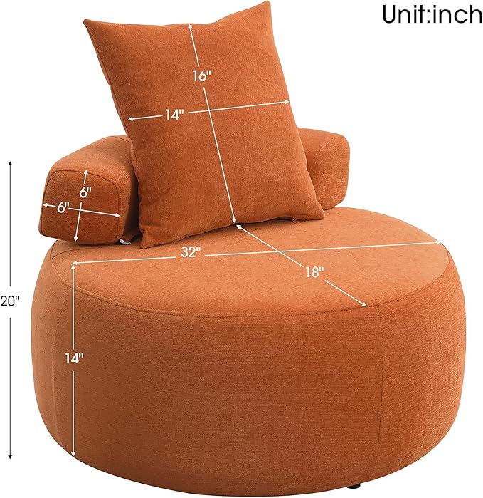 32 Solid Wood Lounge Chair with Pillow Easy to Move Modern Chenille Reading Chair High Stretch Round Sofa for Bedroom Living Room Lounge Hotel 3 Colors