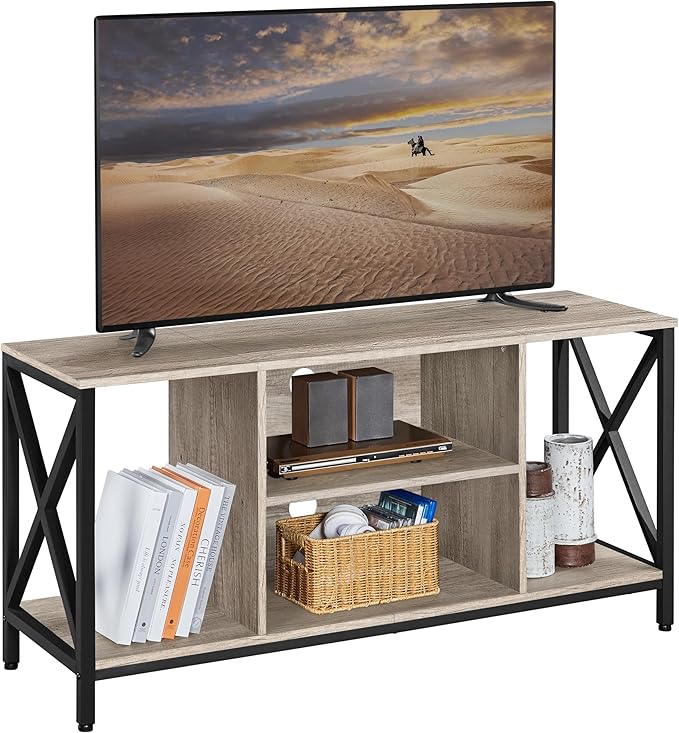 Yaheetech Industrial TV Stand for 55 Inch TV Entertainment Center Media Console Table with Open Storage for Living Room Wood Modern Furniture Gray
