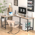 VECELO Corner DeskOffice Tables for Living Room for Small Space Triangle Computer Desk with Steel Frame Corner Shelves with Metal Frame Writing Desk for Workstation Classic White 66
